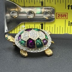 CRYSTAL TURTLE Tortoise Brooch Pin Gold Green Purple VINTAGE Green Eyes