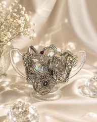 Vintage Style to Modern Jewelry Lot in Glass Dish Silver Tone Rhinestone Mix