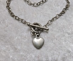 Silver Tone Chain Necklace Heart Toggle Clasp 16in