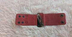 Vintage Red Leather Braclet Glass Center Stone Snap Closure Size OSFM