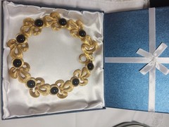 VINTAGE GIVENCHY CHUNKY TEXTURED COLLAR NECKLACE WITH BLACK CABOCHONS