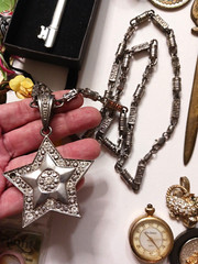 Lot of Odd Metal Items Belt buckles, ornaments, stop watch, rings, key chain +