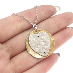 J&I by Ian Gibson Sterling Silver 2-Tone Vintage Hammered Heart Necklace 16-18″