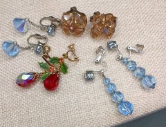 Vintage AB Crystal Earrings Lot Set Beaded Clip On Dangle Drop Rhinestone
