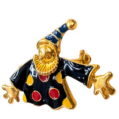 Vintage Enamel Clown Brooch Pin 1970s–1990s Multi-Color Polka Dot Gold-Tone