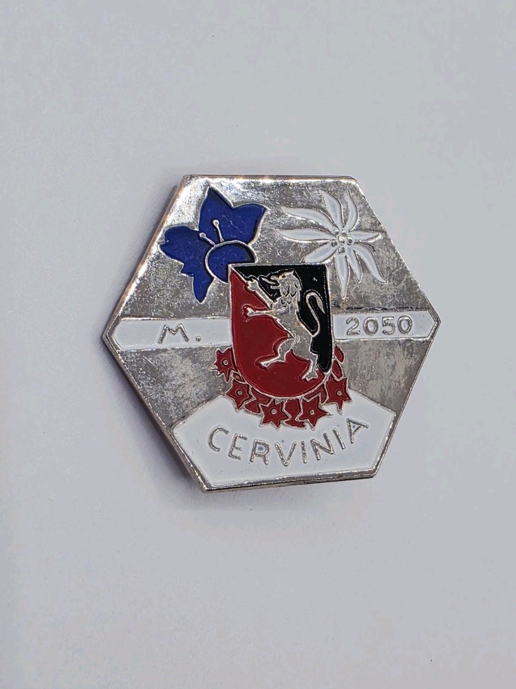 Vintage Ski Pin Lorioli Fratelli M. Cervinia 2050 Hat Lapel Pin Enamel Milano