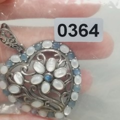 Vintage Sterling Silver Floral Heart Pendant Blue Glass Cabochon Filigree 2 Inch