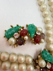 Vintage Necklace ART Signed Clip Earrings Simulated Pearl Beads Lot Matching PJ