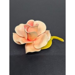 Vintage Rose Brooch Peach Pink Enamel Flower Pin Floral Botanical
