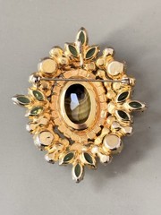 Vintage Verified JULIANA Green Art Glass Bracelet Brooch/Pendant Earring Set