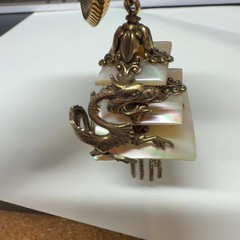 Vintage Asian mother pearl pagoda layered Dragon Jewelry Lot Bracelet Pendant