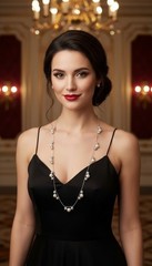 Ann Taylor Silver Tone Faux Pearl & Crystal Station Necklace 32″ Long