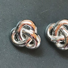 Estate Trifari Signed Silvertone Twist Knot Clip Earrings – marked on back of