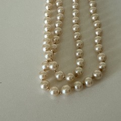 Marvella Pearls Faux Necklace Long Stamped Gold Tone Vintage Jewelry