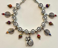 Hand Crafted Bracelet W/Genuine Laurel Burch Cat Charm~ Add a Bead/Adjustable