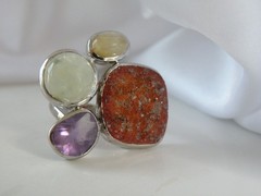 Huge Sterling Silver 925 Natural Gemstone Statement Vintage Ring Size 6
