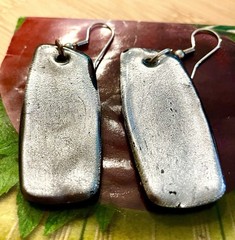 Egyptian Style Earrings On Tempered Glass Silver Tone On One Side
