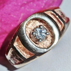 14k yellow gold ring 0.17ct diamond solitaire sz 6.5 vintage handmade 7.6g N2539