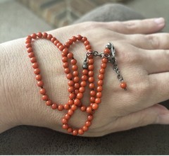 Vintage Mini 4mm Italian Red Coral Necklace Sterling Clasp 16” + 3” Ext = 19”