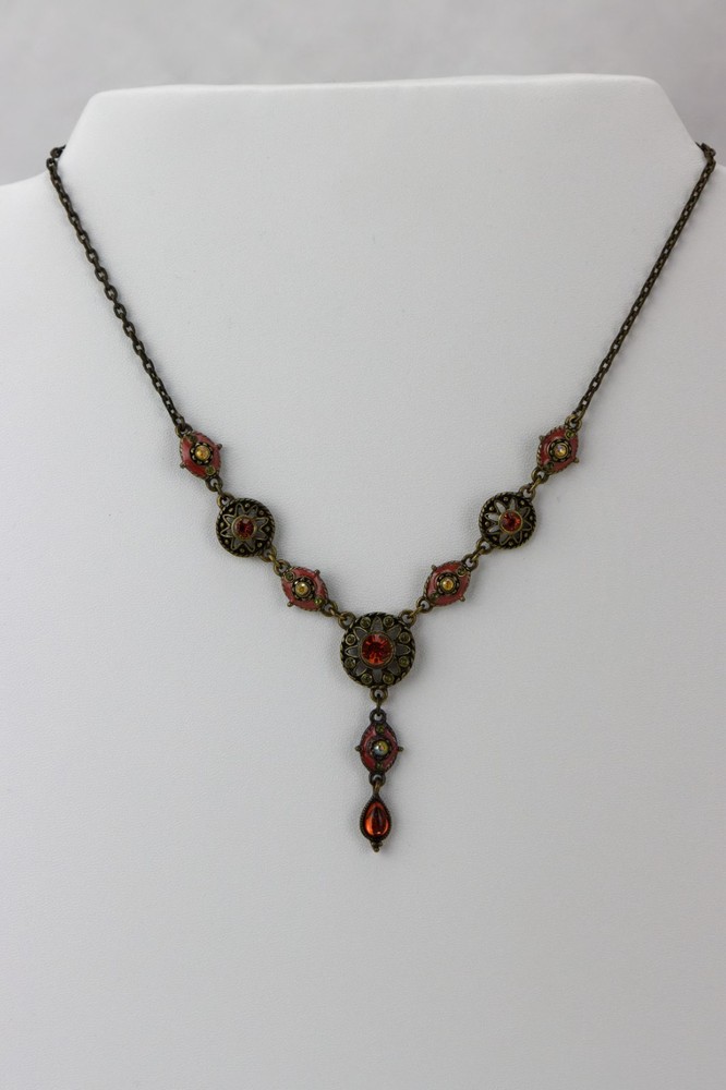 Nina Ricci/Avon Brass Toned Rhinestone and Enamel Necklace, 15gr
