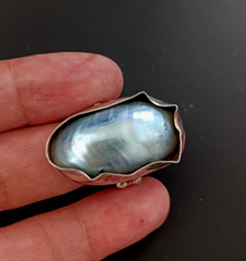 Silver Sculptural Pearl Ring Large Baroque Organic Statement Boho Asymmetrical