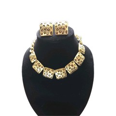 VTG Signed CRAFT Leopard Print Citrine Rhinestone Necklace & Earrings Set