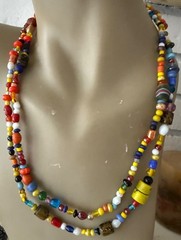 ESTATE NEPAL ART GLASS BEAD MULTI COLOR MIX SHAPE STRAND STRING NECKLACE 40″