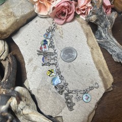 57. Vintage Silver 950 925 800 Mix 13 Dangle Charm Bracelet 7″, 22.8g