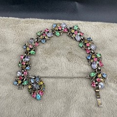 Vintage Hollycraft Rhinestone Bracelet Fruit Salad Silver Tone 7”
