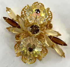 Juliana Delizza Elster Gold Tone Topaz Margarita Navette Brooch Earring Set
