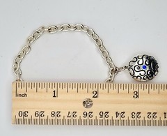 Vintage Silver Tone Chunky Chain Bracelet with Oval Enamel Locket & Blue Crystal