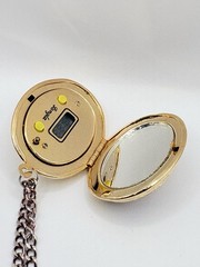 Vintage Longla Cloisonne Enamel Lotus Flower Locket Watch Pendant Art Deco Style
