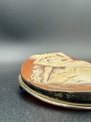 Antique 800 Silver Shell Cameo Brooch Pendant Eros Awakening Psyche Greek Gods