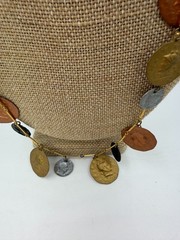 Vintage Necklace Coin Flutter Station Chain Mixed Metal Lightweight 28 in