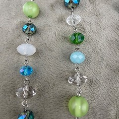 Beaded Glass Necklace Silver Tone Blue Green 36”