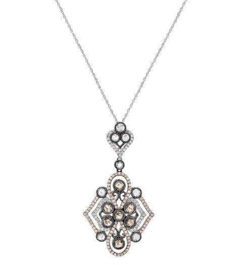 LARGE 2.46CT WHITE & MOCHA DIAMOND 18KT WHITE & BLACK GOLD 3D FLOWER PENDANT