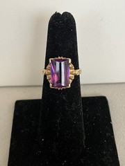 Vintage Antique Art Deco 10Kt Yellow Gold Synthetic Purple Sapphire Ring 5.25sz