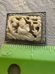 Antique Chinese Silver Tone Highly Detailed 3D Hand Carved Pin / Brooch