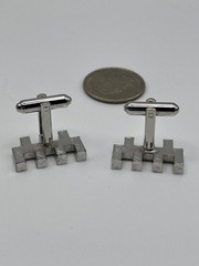 Vintage Dante Silver Tone Brutalist Cufflinks Mid Century Modern Architectural