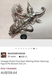 Vintage Large 75mm Pre 1949 Mekhala Goddess Siam Sterling Silver Brooch 14 grams