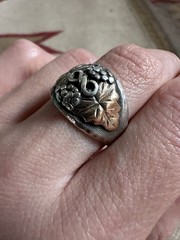 Vintage Sterling And 10k Gold Grape Leaf Ring Size 7.25