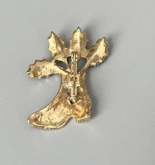 Vintage Gold Tone Metal Christmas Holiday Boot With Holly Enamel Brooch 1.75”