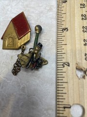 Vintage Antique In The Dog House Chatelaine Chain Man Under Lamp Pin Brooch