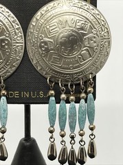 Vintage High End Fashion Jewlery Southwestern Silver Turquoise Pierced Earrings