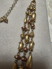 Vintage Lauren Conrad Triple Strand Beaded Necklace Gold Filagree, Matte & Shiny