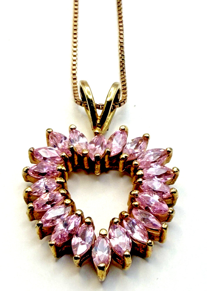Gold over Sterling Silver Pink Cubic Zirconia Heart Pendant & 17.5″ Necklace