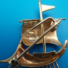 VTG 18K YELLOW GOLD VIKING DRAGON NAUTICAL SHIP BROOCH RARE FIND Museum purchase