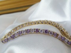 Vintage Sterling Silver 925 Gold Over Amethyst CZ Tennis Bracelet 7.5″