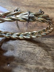 Vintage 1/20 9k Gold Filled Amethyst & Diamond Claddagh Bangle Bracelet