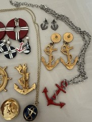 Lot of VTG Nautical Anchor Jewelry Necklace Earrings Brooch Summer